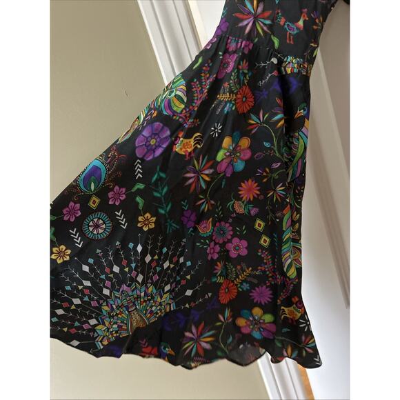 Matthew Williamson Silk Dress laceup with tassel hem bell long slv bright New 4 - Picture 3 of 16